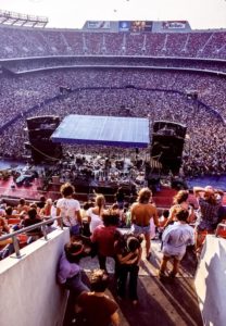 An elevated view from behind the stage for the Grateful Dead Concert at Giants Stadium on Labor Day 1978