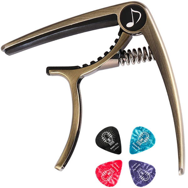 Tiger One-handed - Triggercapo, Universal Guitar Capo for Acoustic Guitar,  Classical Guitar, Electric Guitar and Bass Guitar. Easy to Use - Chrome 