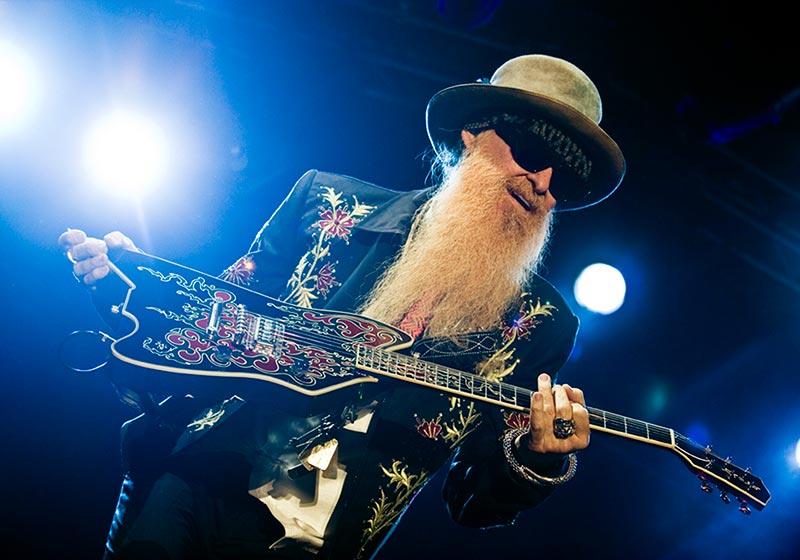 Billy Gibbons Playing Guitar at a Live Concert