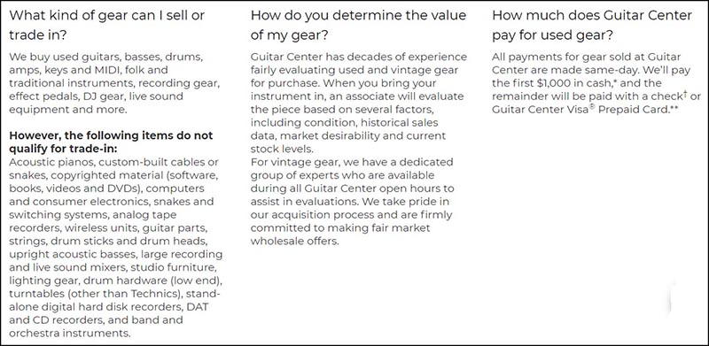 FAQ 1 Guitar Center Trade In Sell Screenshot