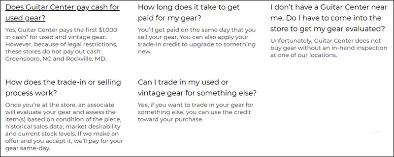 FAQ 2 Guitar Center Trade In Sell Screenshot