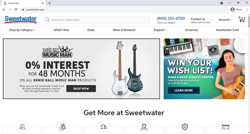 Screenshot of Sweetwater Home Page