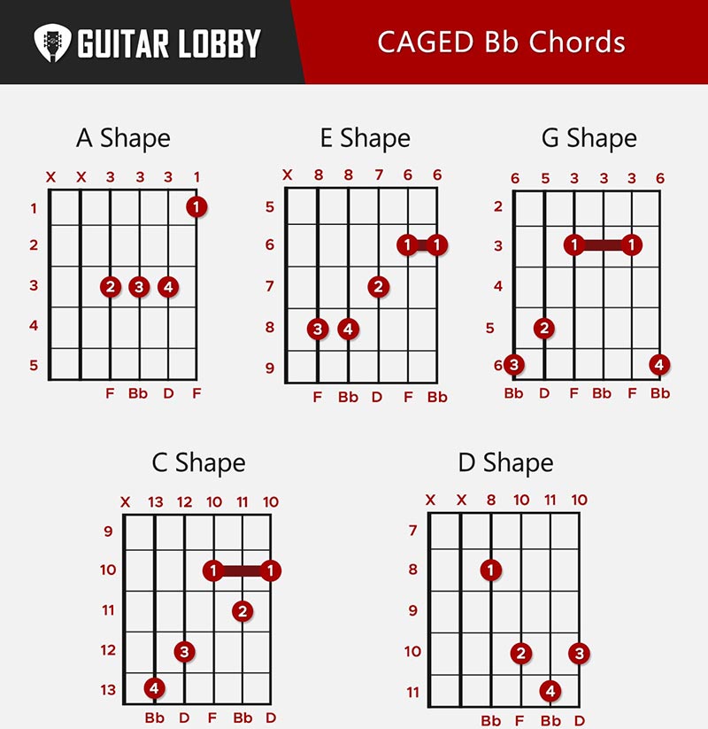 CAGED Bb Chords Chart