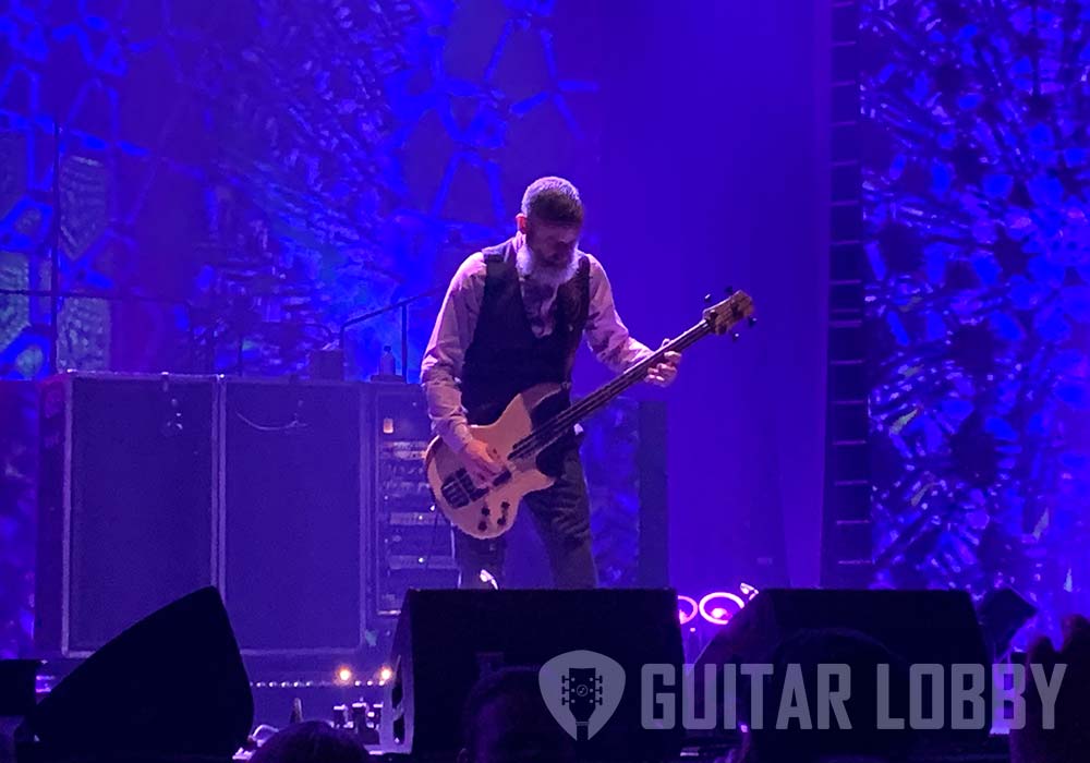 Justin Chancellor playing bass at live concert in Pittsburgh 2022