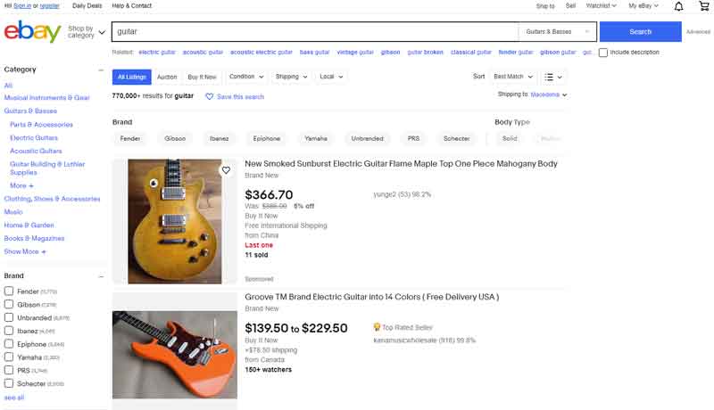 eBay electric guitars for sale by auction