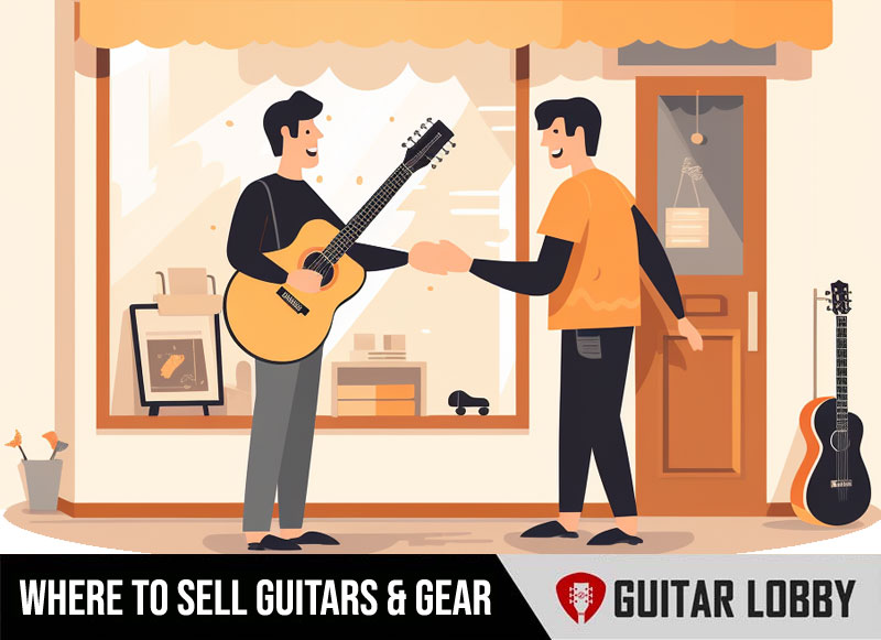 Where to sell guitars and music gear cartoon graphic