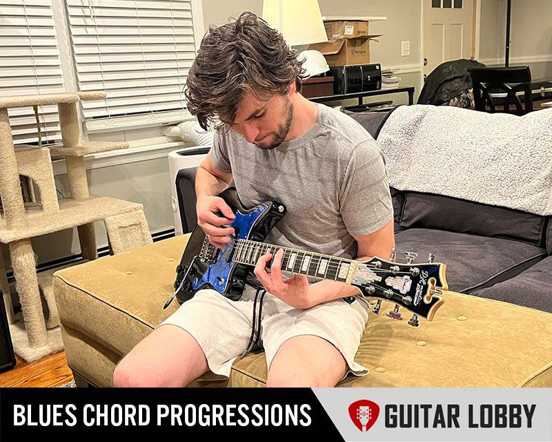 Common blues chord progressions being played by Chris Schiebel